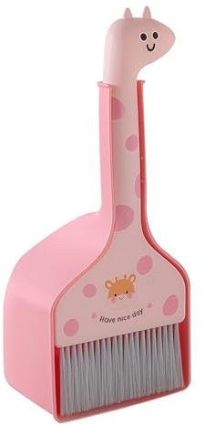 Small Broom and Dustpan Set, Cute Giraffe Kids Dustpan and Brush Set, Mini Cartoon Space Cleaning Kit for Home Office Pet Nest Car Camping