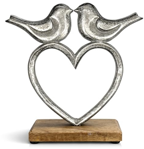 com-four® Premium Deko-Aufsteller Herz mit Vögeln, Metallfigur | Wohnaccessoire zum Hinstellen für Tisch - Sideboard und Fensterbank