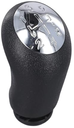 Whychstore 5 Gang Schaltknauf PU Leder Schaltknauf Schaltknauf mit Gamasche für Clio III Laguna II Megane II Dacia Logan Matt Silber Schwarz