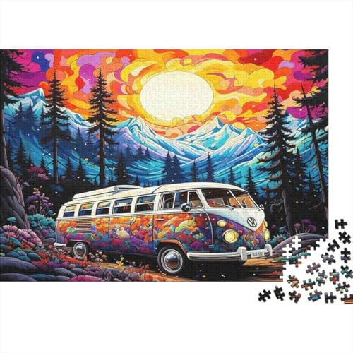 Vintage Camper Van Jigsaw Puzzle for Adults 1000 Piece Jigsaw Puzzle Forest Sunset Relaxing Paper Puzzle for Home Decor Gift 38x26cm/1000pcs