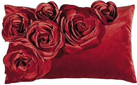 Pad - Floral - Kissenhülle - Samt Kissen - Zierkissen - Kissenhülle - Blütenapplikationen - 30 x 50, Rot