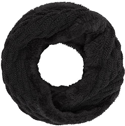 Compagno Damen Winterschal gefüttert Strickschal Winter Loopschal Damen-Schal Teddy-Futter Strick Loop, SCHAL Farbe:Schwarz