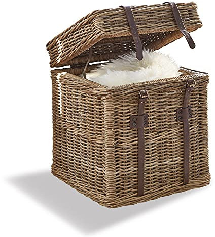 Loberon Truhe Livry, handgeflochten, hübsche Patina, klassisches Design, Aufbewahrung, Ordnungshelfer, Lederimitat, Mahagoniholz, Rattan, antikbraun