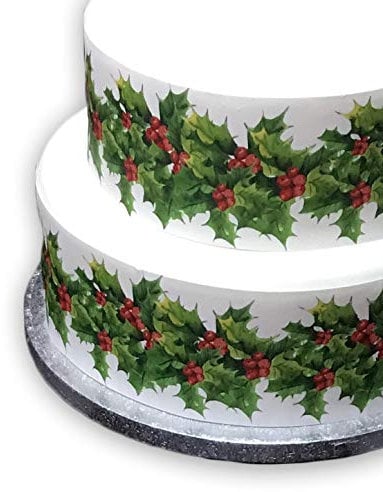 Top That Edible Decor Icing Sheet Christmas HOLLY & BERRIES Border Ribbon - Perfect for Decorating Your Cakes- Easy to Use