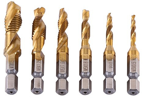 Gewindebohrer, 6Pcs Schnellarbeitsstahl (Titan Beschichtet) Handgewindebohrer 1/4Sechskantschaft Hss-Gewindebohrer Und Gewindebohrer M3 M4 M5 M6 M8 M10, Hohe HäRte Und RostbestäNdigkeit