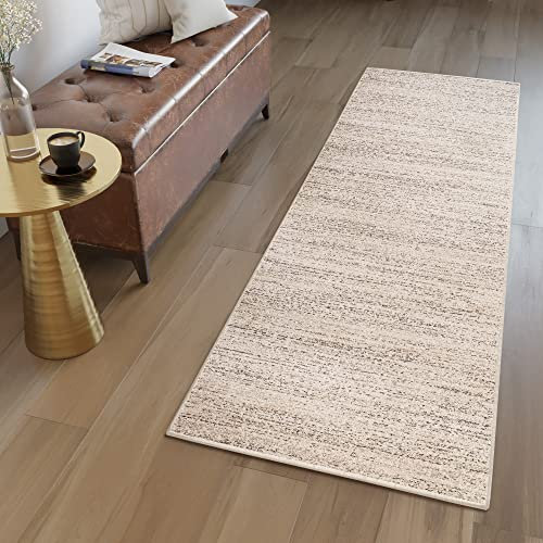 TAPISO Sari Teppich Läufer Flur Creme Modern Kurzflor Küche Wohnzimmer Schlafzimmer Küchenläufer Meterware Brücke nach Maß ÖKOTEX 60 x 170 cm