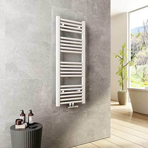 Heilmetz Bad Heizkörper 400 x 1000 mm Handtuchtrockner Weiß Bad-Heizkörper Handtuchheizkörper Mittelanschluss Heizung 356 Watt Leistung Handtuchwärmer