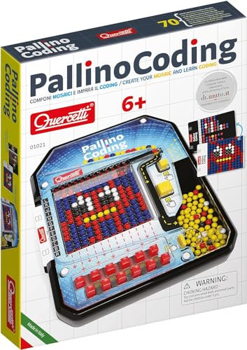 Quercetti Pallino Coding, Juegos Educativos Niños 4 Años STEM sin Pantallas, Juegos de Mesa de Logica, Juguetes Niños 4 Años a 8 Años, con Fichas Ilustradas y de Programación, Made in Italy