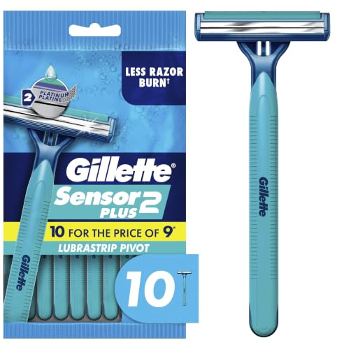 Gillette Sensor2 Plus Pivoting Head Men's Disposable Razors, 10 Count