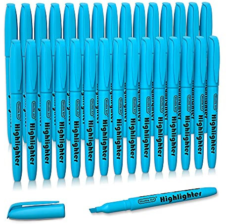 Shuttle Art Textmarker, 30 Textmarker, Blau, schnell trocknender, ungiftiger, fluoreszierender Marker mit leuchtenden Farben und Meißelspitze, geeignet für Erwachsene und Kinder, ideal für Zuhause