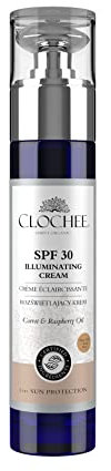 CLOCHEE Simply Organic - Aufhellende Creme SPF30 Karottenöl und Himbeeröl - Omega-3 - Feuchtigkeitsspendend - Omega-6 - Mineralien - Anti-Falten - Anti-Aging - UV-Schutz - 50ml