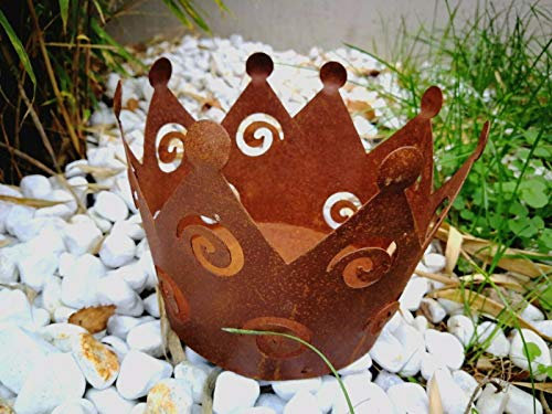 Zen Man Maceta de metal oxidado, para jardín, con forma de corona, para flores, portavelas, decoración de jardín, hecha a mano, 13 x 10 x 10 cm