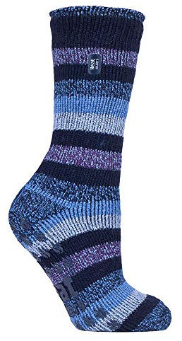 HEAT HOLDERS - Damen Warme Anti Rutsch Stopper Thermo Socken mit ABS Sohle 2.3 TOG (37-42 EU, Marine-Streifen (Juniper))