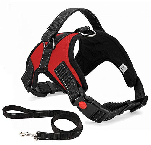Musonic No Pull Dog Harness Breathable Adjustable Comfort Free Leash Included for Small Medium Large Dog Best for Training Walking M RedNew
