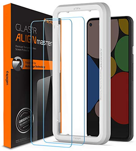 Spigen AlignMaster Schutzfolie für Google Pixel 5, 2 Stück, Positionierhilfe für Einfache Installation, Hüllenfreundlich, 9H gehärtetes Glas, Pixel 5 Folie