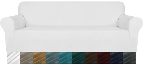 MAXIJIN Dicker Samt Extra große Sofabezüge 4-Sitzer Super Stretch Rutschfester übergroßer Sofabezug für Hunde Cat Pet 1-teiliger XL-Sofabezug elastischer Möbelschutz (4 Sitzer, Weiß)