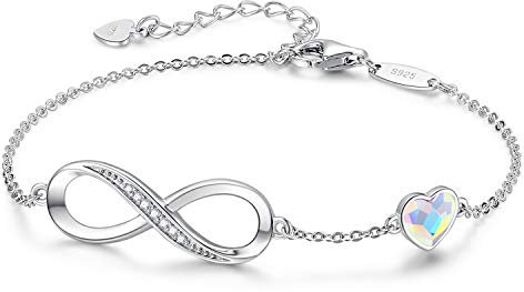 Infinity Armband Damen 925 Sterling Silber Rosegold or Edelstahl, Unendlichkeit Herz Armbänder Kristallen Armkette Valentinstag Muttertag Geburtstags Weihnachten Geschenk für Sie Frauen Freundin mama