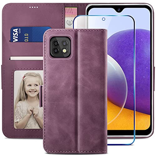 YATWIN Handyhülle Kompatibel mit Samsung Galaxy A22 5G Hülle, Klapphülle Samsung A22 5G Premium Leder Brieftasche Schutzhülle [Kartenfach] [Magnet] [Stand] Handytasche Case für Galaxy A22 5G, Weinrot
