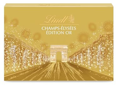 Lindt - Boîte CHAMPS-ÉLYSÉES Édition Or - Assortiment de Chocolats au Lait, Noirs et Blancs - Pralinés, Croustillants et Onctueux - Idéal pour Noël, 468g