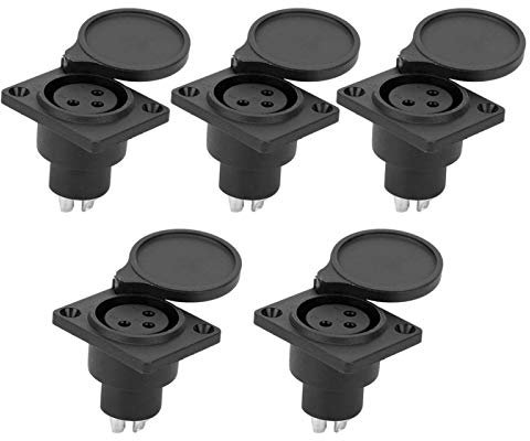 Kuuleyn XLR Socket, Partstock 5pcs XLR 3-Pin Waterproof Female Jack Socket Audio Speaker Panel Mount Connector Adapter for Microphone Black