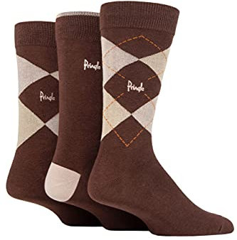 Pringle Mens Bamboo Cotton Blend Argyle Socks Pack of 3 Brown/Beige/Light Brown 7-11