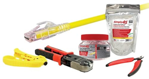 Simply45 ProSeries Cat6/6a UTP Starter Kit - Enhanced Termination with Unshielded Modular Plugs, Tools & Strain Reliefs - 100-Box - S45-PSK6U