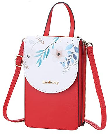 AIFILLE Rot Damen Umhängetasche Kleine Handtaschen mit Geldbörse zum Umhängen Schultertasche Mädchen PU Leder Crossbody Bag Damentasche Portemonnaie mit Touchscreen Handytasche (unter Größe 6,7 Zoll)