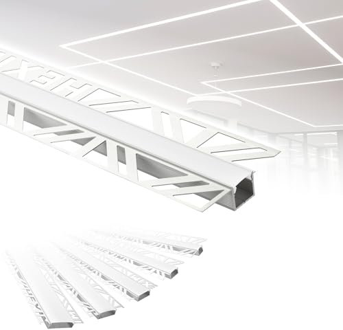 HEXIM Profilés LED Aluminium, Profilé encastré sous cloison sèche avec couvercle opale, Largeurs variées- (30 Mètres, 12mm Largeur lumineuse) Aluminium anodisé