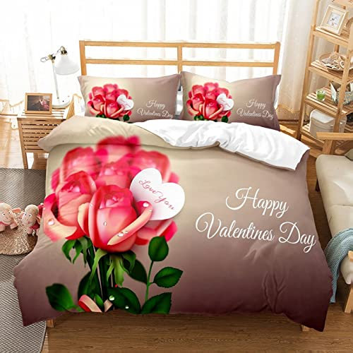 LSYW Parure de Lit 220x240 cm Adulte Roses Grises Housse de Couette 2 Personnes avec Fermeture Éclair Doux Respirant Confortable Microfibre Housse de Couette et 2 Taie d'oreiller 65x65 cm