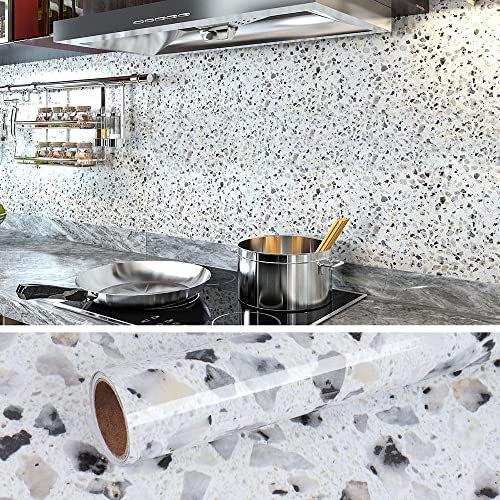 VEELIKE Klebefolie Marmor 60cm x 900cm Selbstklebende Tapete Granit Wandtapete Marmortapeten Wand Möbelfolie Arbeitsplatte Küche Küchentapete Abwaschbar Badezimmer Wasserfest Wandpapier Wohnzimmer