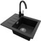 Fregadero Granito Negro Metallic 55x44cm, Fregadero Cocina 1 Seno + Sifón + Grifo, Fregadero sobre encimera al mueble 45cm - Copenhague Easy de Primagran