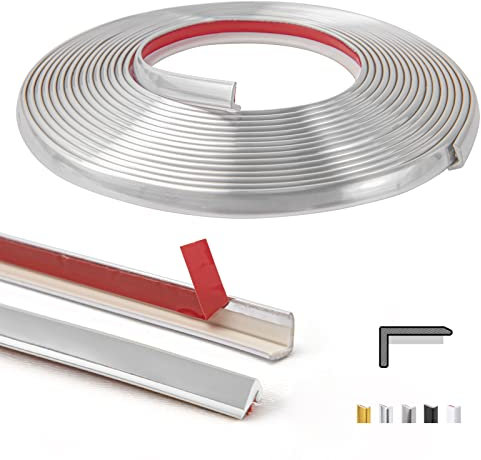 Art3d 20ft Outside Vinyl Corner Trim Peel and Stick for Tile and Wall Edges, Furniture Decoration Glittery Silver