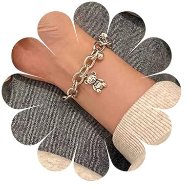 Allereya Silber Kleiner Bär Armband Punk Büroklammer Kette Armband Bär Handkette Schmuck für Frauen und Mädchen