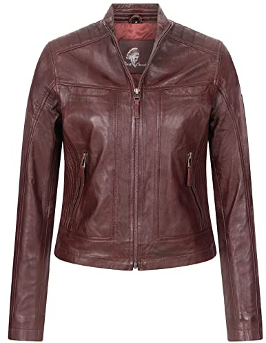 Rock Creek Damen Lederjacke Biker Jacke Echtleder Motorradjacke Leder Jacken Damenjacke Stehkragen Winterjacke Übergangsjacke D-486 Weinrot 2XL
