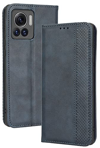 HAOYE Coque pour Motorola Moto Edge 30 Ultra, Cuir Etui Premium PU + TPU Housse Folio Flip Case, Cover Portefeuille ave ID Carte de Crédit Slot Fermeture Magnétique, Bleu