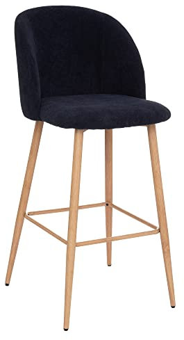 Barstuhl Celeste tintenblau, Cord, Metallbeine in Eichenoptik