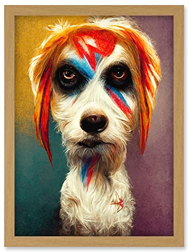 Doppelganger33 LTD Aladdin Sane Ziggy Stardust Terrier Dog Fun Quirky Painting Artwork Framed Wall Art Print A4