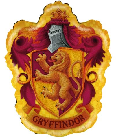 Party Factory Harry Potter Gryffindor Folienballon, Ø45cm, rot, gold, Hogwarts Wappen, Zauberer Heliumballon zum Geburtstag