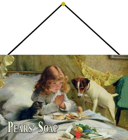 Metall Schild 20x30cm mit Kordel Pears Soap Mädchen Katze Hund Seife Blechschild