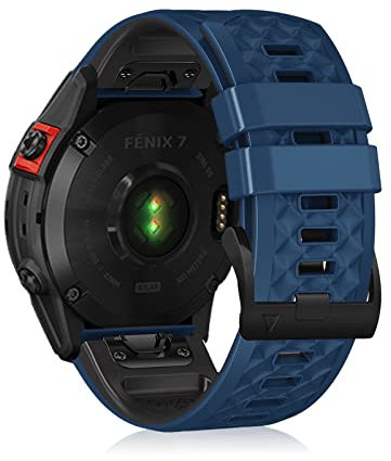 LanQii 22mm QuickFit Silikon Armband Kompatibel mit Garmin Fenix 7 Pro Solar/Approach S70 47mm/Fenix 7/6/5/6 Pro, Sport Ersatzarmband für Garmin EPIX 2/EPIX/Forerunner 965/955/945/935 (Blau+Schwarz)