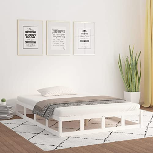 MOONAIRY Massivholzbett, Familienbett, Betten, Bed Frame, Bettboden, Bettstell, Bettrahmen, Weiß 140x190 cm