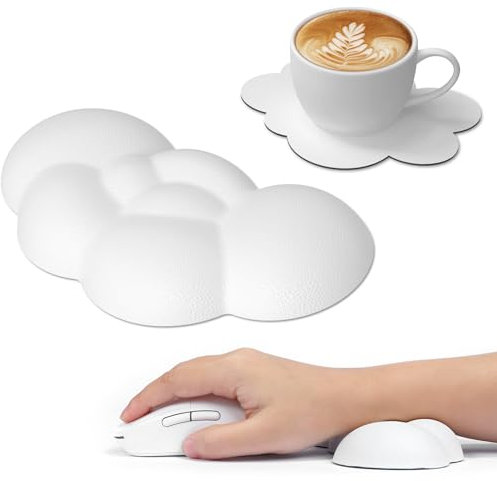Attack Shark Cloud Maus-Handgelenkauflage mit Untersetzer, Ergonomisch, Maus-Handgelenkauflage mit Massagelöchern zur Schmerzlinderung, Handgelenkstütze für Maus, Niedliches Schreibtischzubehör – Weiß