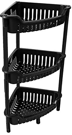 3 Tier Corner Storage Trolley Multipurpose Shelf Cart Freestanding Counter Corner Shelving Unit Organizer Rack Plastic Storage Décor For Kitchen Living Rooms Books Stationery Bathroom (Black)