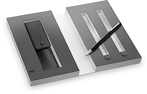 LAMY Set aus LAMY 2000 Füllhalter in der Farbe Matt-Schwarz und LAMY Leder-Etui in der Farbe Schwarz - Für ein Schreibgerät - inkl. Geschenkverpackung