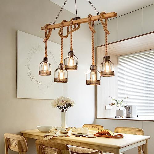 Vintage Pendelleuchte Retro Esstischlampe E27 Hängeleuchte höhenverstellbar Pendellampe Esszimmerleuchte Eisenkäfig Hängelampe Büro Kronleuchter Küchen Wohnzimmer Deckenleuchten 5-Flammig 100CM