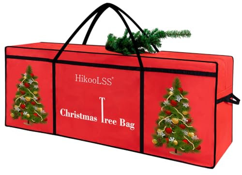 HikooLSS Weihnachtsbaumtaschen, 2,5 m, große Weihnachtsbaumtasche, wiederverwendbar, strapazierfähig, 600D-Oxford-Gewebe, für große künstliche Weihnachtsbäume, Rot, 152,4 x 45,7 x 63,5 cm