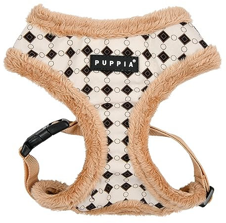Puppia Jace Hundegeschirr, Überkopf, warm, Winter, Rautenmuster, verstellbare Brust, für kleine und mittelgroße Hunde, Beige, Größe M