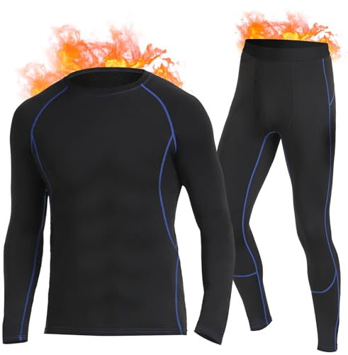 SIMIYA Thermounterwäsche Herren, warme Funktionsunterwäsche Skiunterwäsche Set, Winter Lange unterwäsche und Unterhosen mit Innenfleece für Männer (Schwarz, M)