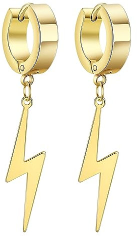 Lightning-Bolt-Ohrringe für Damen und Mädchen, Edelstahl, Charm, Punk, Blitz, baumelnde Creolen, Hip-Hop-Schmuck, Edelstahl, Kein Edelstein