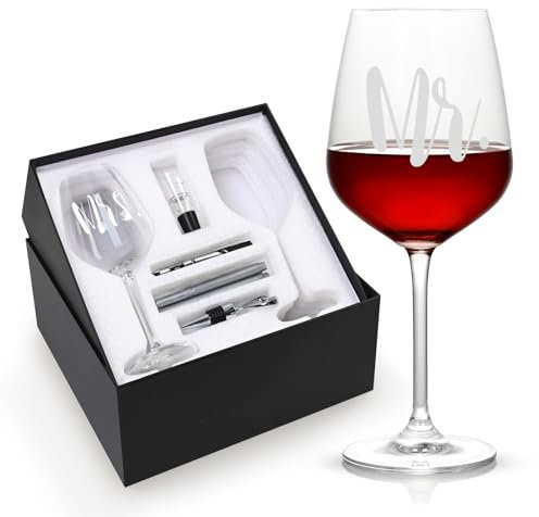 Joymaking Hochzeitsgeschenke: Mr und Mrs Weinglas mit Gravur, 460ml, Glas-Set, Zylinderform, 15cm x 27cm, BFA-frei und stabil, spülmaschinenfest, für Hochzeit und Verlobung
